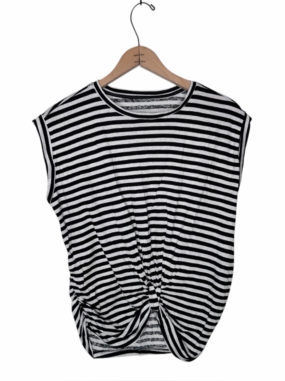 Loft Black and White Striped Front Knot Muscle Tee Size Small